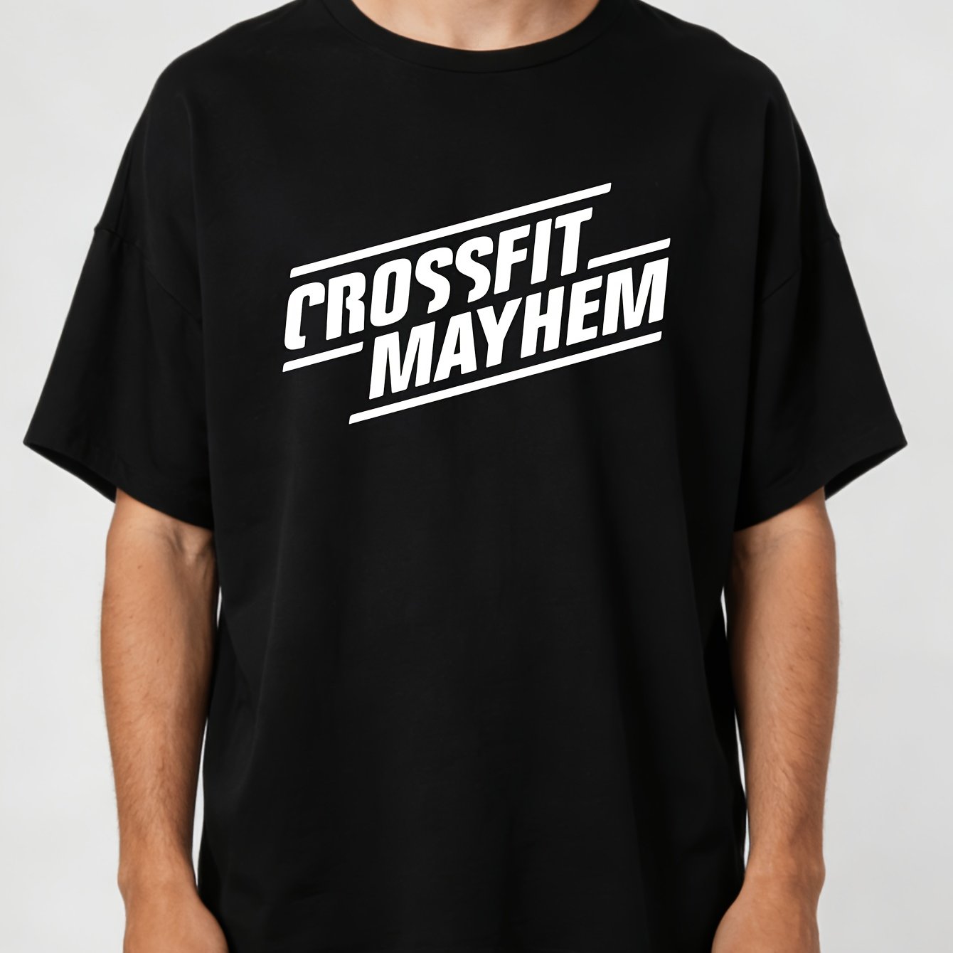 Crossfit Mayhem - เสื้อยืดลายครอสฟิตเมย์เฮมสำหรับผู้ชาย - ลายตัวอักษรครอสฟิตและดีไซน์เมย์เฮมสุดโดดเด่น เหมาะสำหรับใส่ไปยิมและใส่ลำลอง