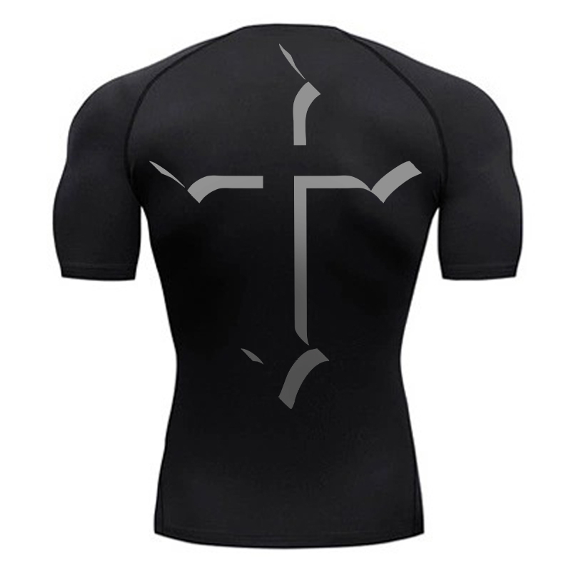 Crossfit Gym - เสื้อรัดรูปพิมพ์ลายกากบาทสำหรับผู้ชายเสื้อยืดแห้งเร็วแนวสปอร์ตคริสเตียนเสื้อซับในออกกำลังกายฟิตเนส